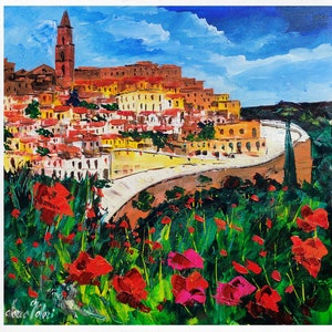 Matera  painting on canvas, Basilicata, Italy, wall art decor, gift idea. Oil on canvas, palette knife/spatula. 60x60cm (23&quot;x23&quot;)
