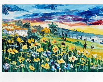 Tuscany Oil Painting on Canvas, Italian Landscape Art, Marco Valeri (19"x 27")