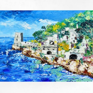 Positano painting on canvas, Torre Clavel, Amalfi Coast, wall art decor. Oil on canvas, palette knife/spatula. 60X80 cm (23.6&quot;x31.4&quot;)