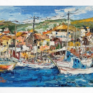 Amalfi coast painting on canvas, oil painting, wall art decor, gift idea. Oil on canvas, palette knife/spatula. 50x70cm (19&quot;x27&quot;)