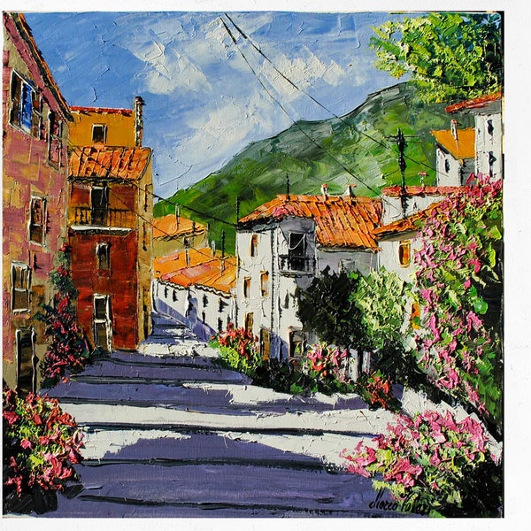 Tuscany painting on canvas,  wall art decor, gift idea, oil painting. Oil on canvas, palette knife/spatula. 60x60cm (23"x23")