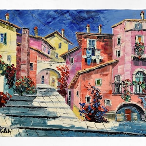 Tuscany painting on canvas, wall art decor, gift idea. Oil on canvas, palette knife/spatula. 50x70cm (19&quot;x27&quot;)