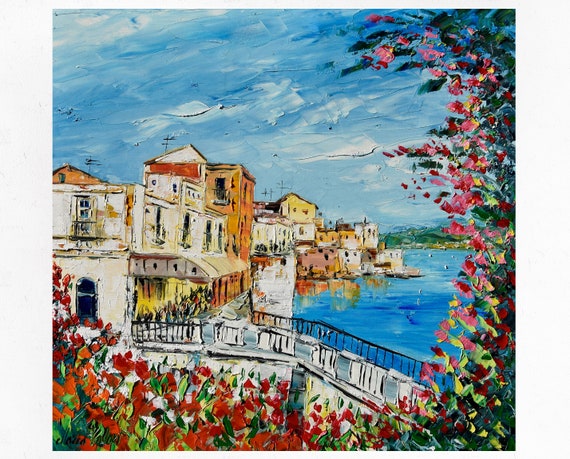 Sicily Painting On Canvas Ortigia Siracusa Wall Art Decor Etsy
