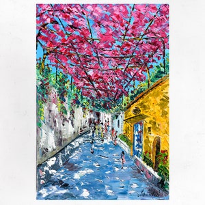 Positano painting on canvas, Amalfi Coast, wall art  decor, gift idea. Oil on canvas, palette knife/spatula.90x60cm (35&quot;X23&quot;)