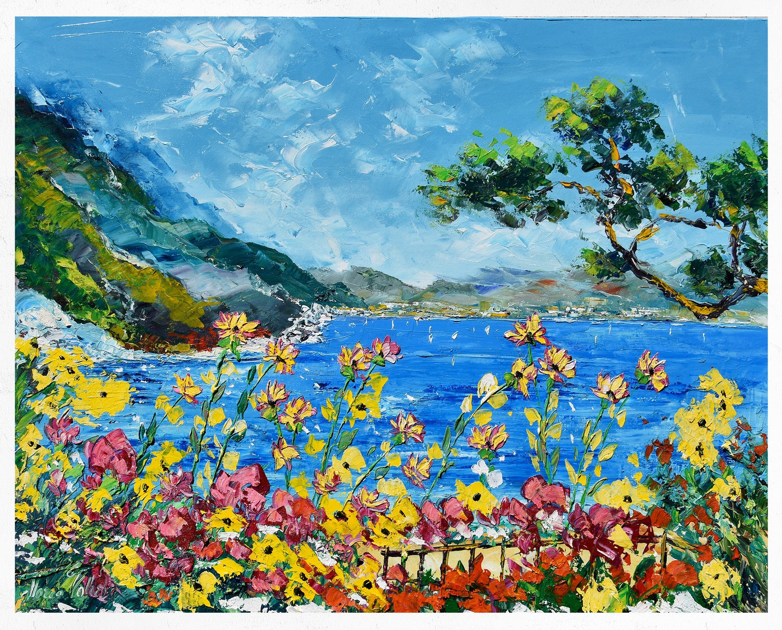 Beach on the Ocean Painting on Canvas Wall Art Decor Gift Etsy