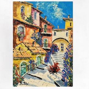 Tuscany painting on canvas, wall art decor, gift idea. Oil on canvas, palette knife/spatula. 70x50cm(27&quot;x19&quot;)