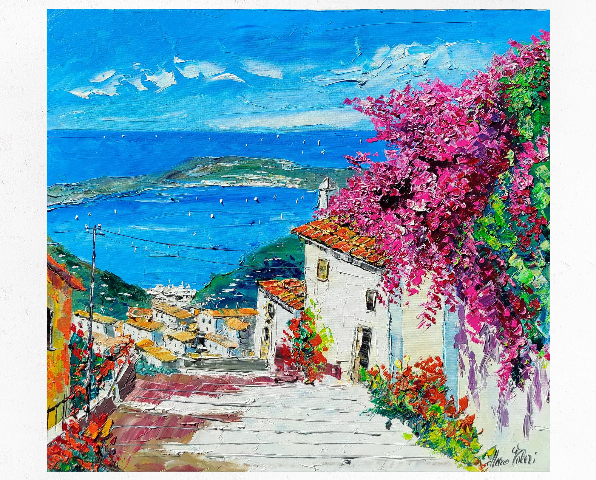 Cefalu' Oil Painting on Canvas, Paesaggio Originale Arte Moderna