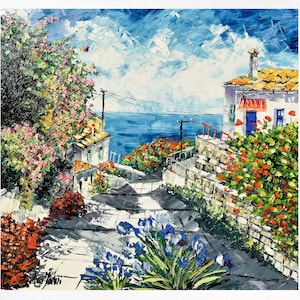 palette knifespatula wall art decor 70x50cm Oil on canvas Amalfi Coast painting on canvas gift idea 27x19