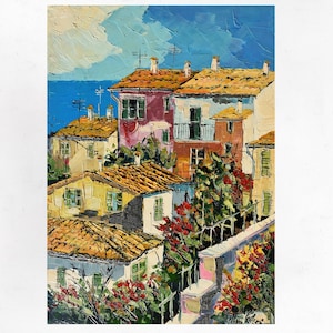 Peinture sur toile du lac de Bolsena, idée cadeau déco murale. Huile sur toile, couteau à palette/spatule. 70 x 50 cm (27 po. x 19 po.)