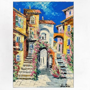 Tuscany painting on canvas, wall art decor, gift idea. Oil on canvas, palette knife/spatula. 70x50cm(27&quot;x19&quot;)