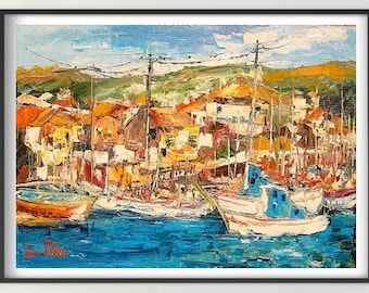 Amalfi coast painting on canvas, oil painting, wall art decor, gift idea. Oil on canvas, palette knife/spatula. 50x70cm (19"x27")