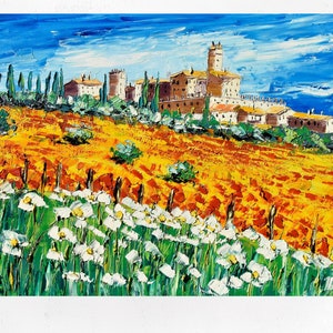 Tuscany painting on canvas, wall art decor, gift for woman, Marco Valeri. Oil on canvas, palette knife/spatula. 50x70cm (19&quot;x27&quot;)
