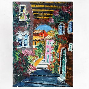 Tuscany painting on canvas, wall art decor, oil painting, gift idea. Oil on canvas, palette knife/spatula.70x50cm(27&quot;x19&quot;)