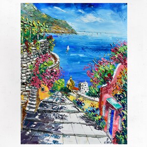 Positano painting on canvas, Amalfi Coast, wall art decor, gift idea. Oil on canvas, palette knife/spatula. 80x60 cm(31.4&quot;x23.6&quot;)