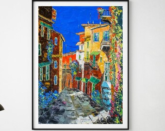 Tuscany oil painting on canvas, original work of modern impressionist art of  the urban landscape, Italia. Palette knife. 80x60 cm(31"x23")