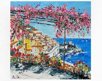 Amalfi painting on canvas, Amalfi Coast, wall art decor, gift idea. Oil on canvas, palette knife/spatula. 80x80cm. (31.4"x31.4")