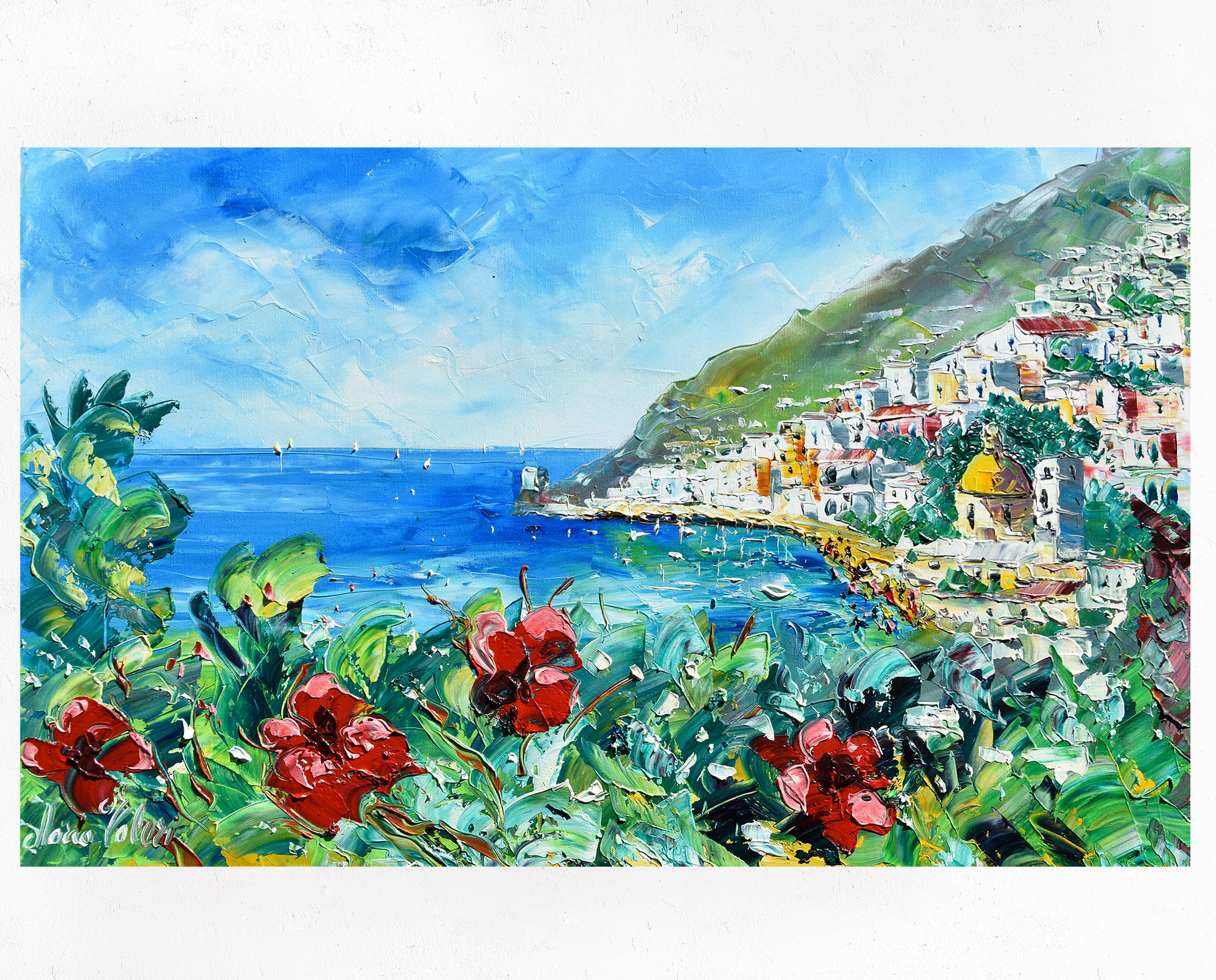 海岸の風景 水彩画 フレーム付き 海岸の風景 水彩画 フレーム付き
