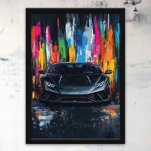 Lamborghini Huracan - Black, Paint Splash - Digital Abstract Artwork, Digital Car Print, Lamborghini Poster, Automotive Art