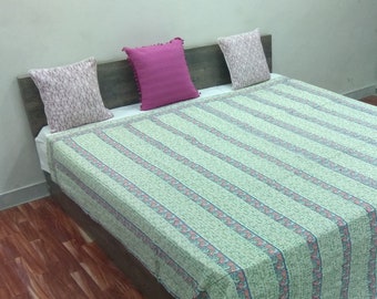 Queen Kantha Quilt Throw Handmade Bedspread Indian Vintage Bohemian Gudari Blanket Coverlet