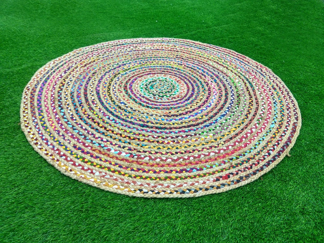 Round Door Mat Jute Woven Mat / Cotton Vintage Reversible Etsy