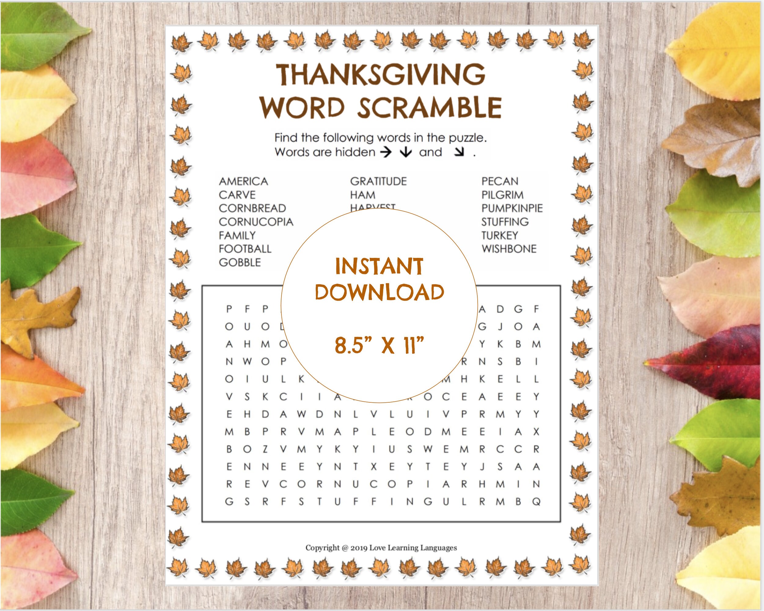 Thanksgiving Word Search Etsy