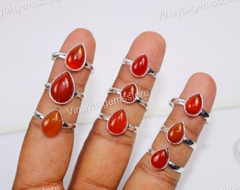 Natural Red Carnelian Gemstone Ring, Carnelian 925 Silver Plated Bezel Rings Jewelry Size 6 To 10 / Adjustable
