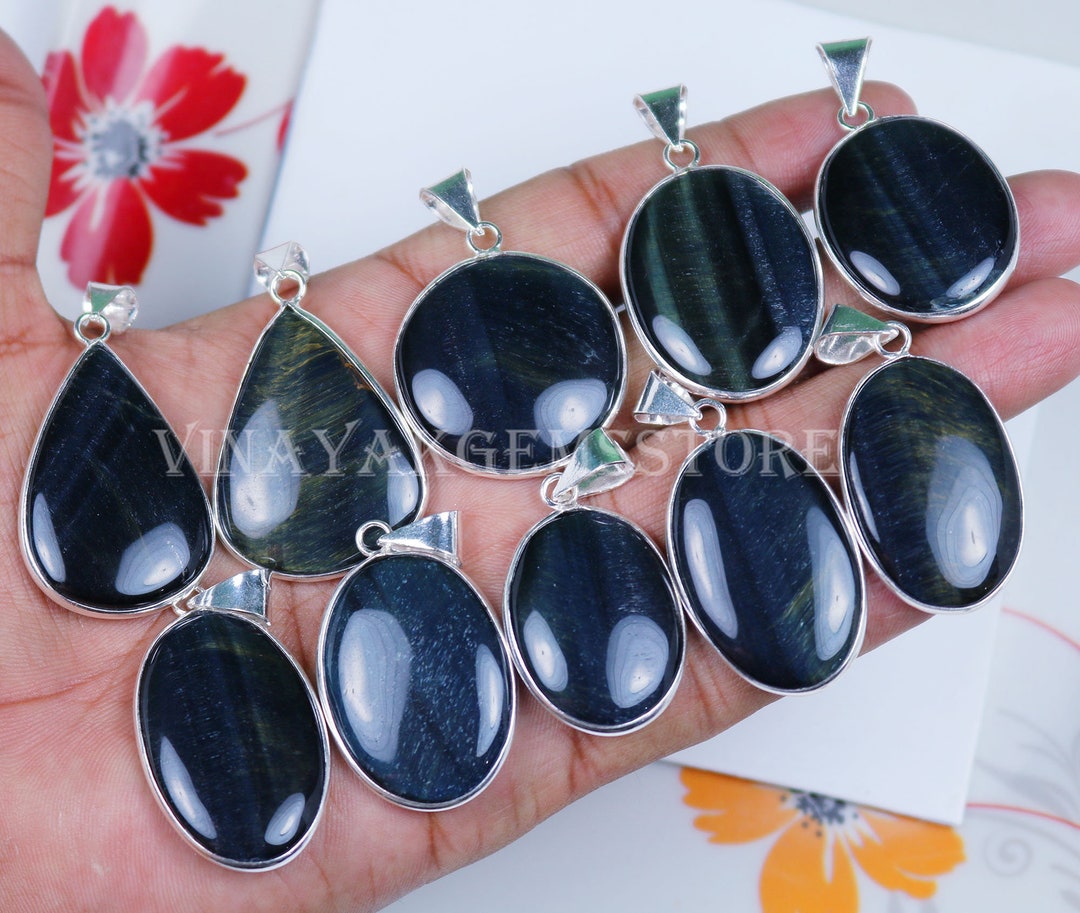 Wholesale Lot Natural Blue Tigers Eye Pendants, Tigers Eye Gemstone