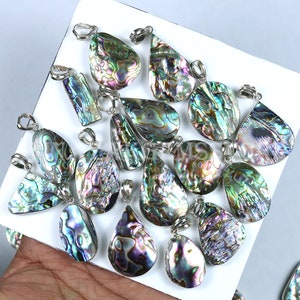 Wholesale !! Natural Rainbow Abalone Shell Gemstone Bezel Pendants, Bezel Pendant Lot,Abalone Shell Silver Plated, Mix Shapes & Size Pendant