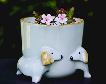 Dog planter for succulents, Cute dachshund gifts for women, ceramic planters animals, for her, Gifts for mom, desk plants, housewarming gift