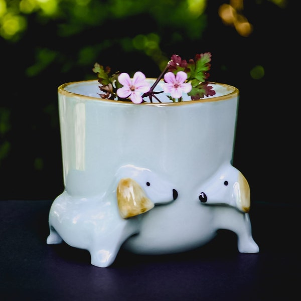 Dog planter for succulents, Cute dachshund gifts for women, ceramic planters animals, for her, Gifts for mom, desk plants, housewarming gift