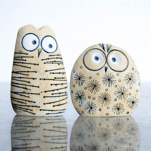 SET TWO Ceramic Owl Wedding Topper Housewarming Gift Collectible Owl Figurine, Owls Ornament Minimalist Natural Decor, Garden Art Sculpture