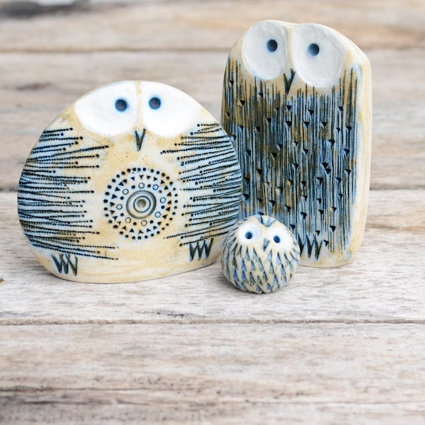 Modern owl Family Sculpture, Owl Decor, figurines for shelf, owls gifts, baby owl, ceramic owl sculpture decor for shelf, gift for woman
