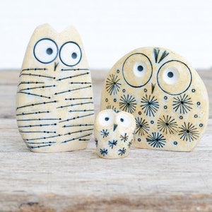 Owl gift for her, Owl Ceramic Figurine Set 3, Funny Family, New Baby Gift, ceramic Animal Owl Family Figurine Owl Decor Sculpture, Bird Art