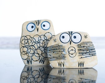TWO Owls Ceramic Housewarming Gift,  Owl Wedding Topper, Owl Lover Gift Collectible , Owl Ornament, Natural Decor, Garden Art Sculpture Bird