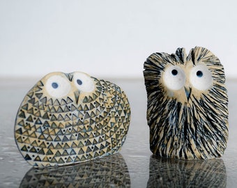 SET TWO Ceramic Owl Wedding Topper Housewarming Gift Collectible Owl Figurine, Owls Ornament Minimalist  Natural Decor, Garden Art Sculpture