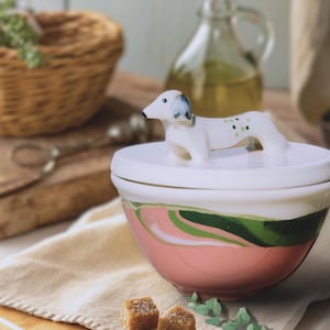 Handmade Ceramic Salt Cellars with Dog Lid, Salt Pigs, Salt Pots, Pink Salt Box with lid , Porcelain Salt Cellar with Wiener Dog, Dachshund