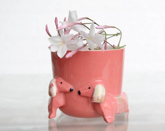 Dachshund Planter Flower Pot Red
