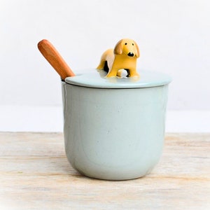 Dachshund Salt Cellar - Handmade Porcelain Salt/Sugar Bowl, Dog-Themed Kitchen Decor,dackel,Gift for Cooks & Dog Lovers, Salt Bowl Lid spoon