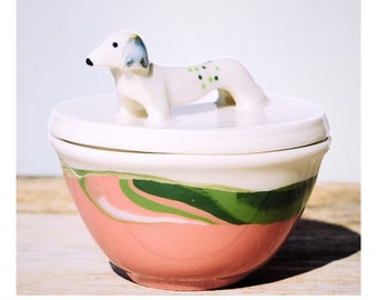 Ceramic Salt Cellar lid dachshund, Pottery sugar bowl Wiener, Dachshund Kitchen Gift, Mother's day, Catch all bowl, Porcelain Dog  Bowl