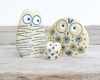 Owl gift for her, Owl Ceramic Figurine Set 3, Funny Family, New Baby Gift, ceramic Animal Owl Family Figurine Owl Decor Sculpture, Bird Art