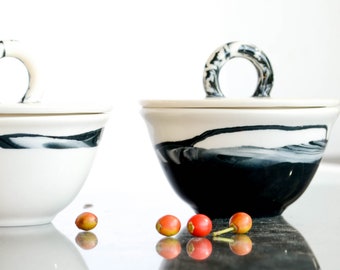 Ceramic Salt Cellar with Lid, Black Kitchen Decor