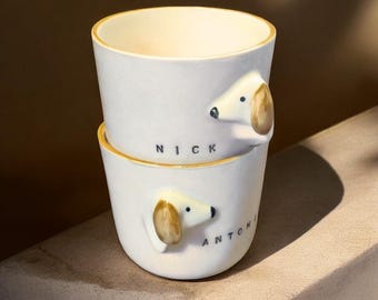 Personalized Pottery Espresso Cup 4 oz,Custom Dachshund Wedding Gift,SausageDog Espresso Mug,Handmade Doxie Coffee Cup,Wiener Dog Lover Gift
