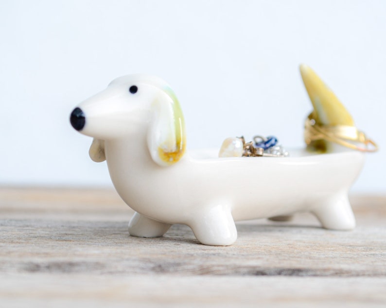 Dachshund jewelry holder dog jewelry tray rings and earrings, Dog Mom gift, Cute Dachshund Dog ring dish gifts her, porcelain jewelry tray image 4