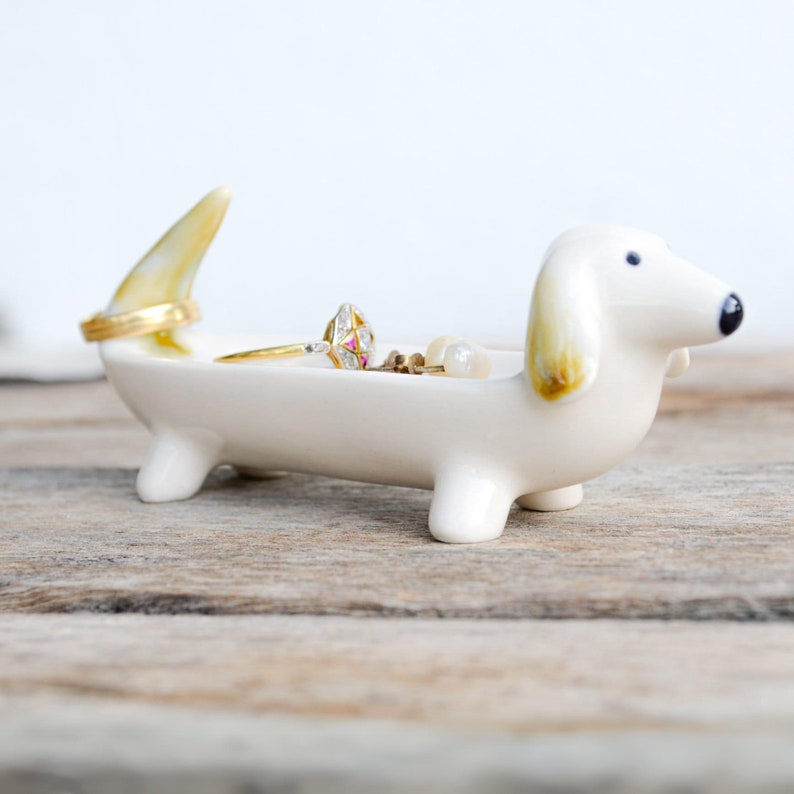 Dachshund jewelry holder dog jewelry tray rings and earrings, Dog Mom gift, Cute Dachshund Dog ring dish gifts her, porcelain jewelry tray image 1