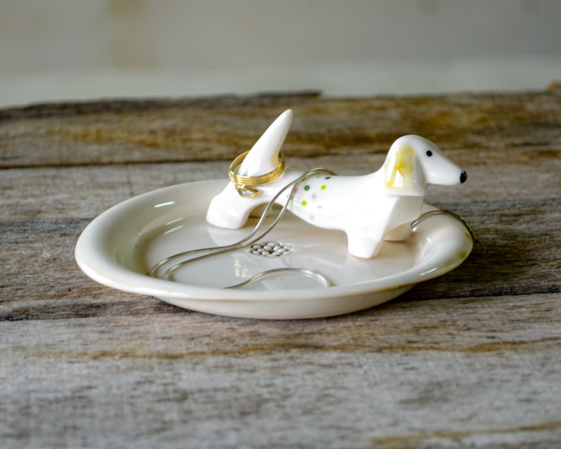 Holder Ring Dog Pink Dachsund Jewelry Gift, Sausage dog Lover, Weiner Dog Gifts, Dachshund Gifts, Gifts Dog Lovers, Porcelain jewelry tray image 6