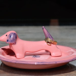 Holder Ring Dog Pink Dachsund Jewelry Gift, Sausage dog Lover, Weiner Dog Gifts, Dachshund Gifts, Gifts Dog Lovers, Porcelain jewelry tray image 9