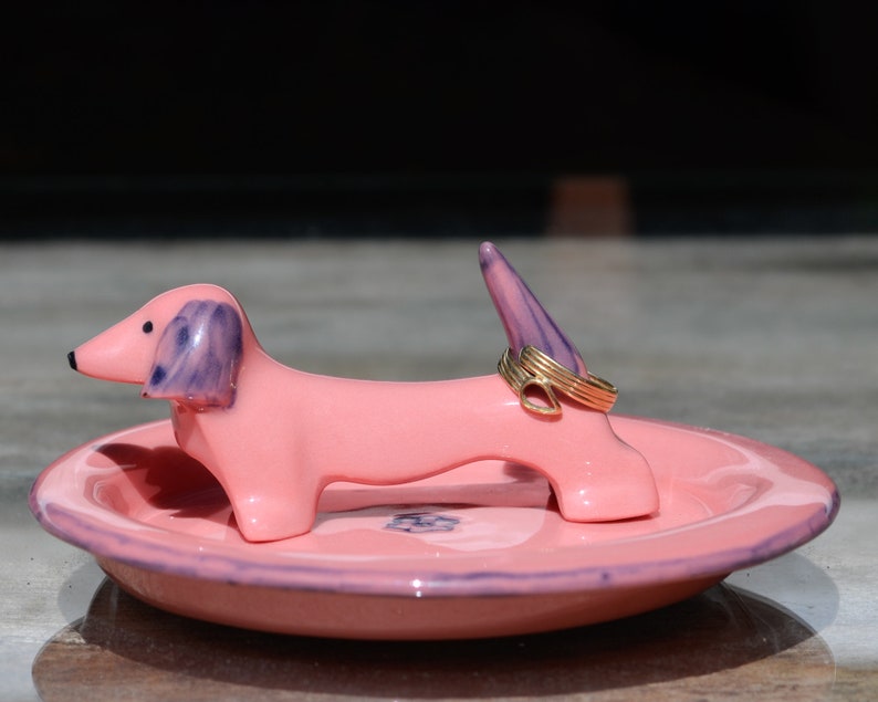 Holder Ring Dog Pink Dachsund Jewelry Gift, Sausage dog Lover, Weiner Dog Gifts, Dachshund Gifts, Gifts Dog Lovers, Porcelain jewelry tray image 9