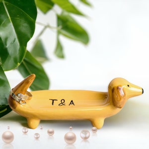 Personalized Dachshund Gift Wedding Ring Holder , NEW COLORS, Funny Dachshund Owner Gift, Dog Jewelry Stand, Wiener Dog, Custon Anniversary image 2