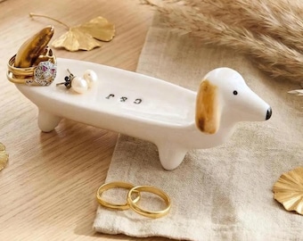 Porta-alianças personalizado para presente de Dachshund, presente engraçado para donos de Dachshund, suporte para joias de cachorro, cachorro salsicha, aniversário de Custon, salsicha, teckel