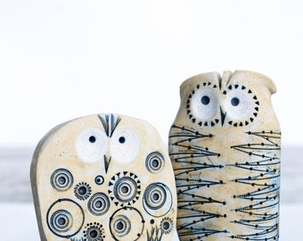 Owl Lover Gift Unique Ceramic Owl Couple Wedding Topper Home Protection Gift TWO Owls Ceramic, Housewarming Gift, Owl Decor Rustic Art